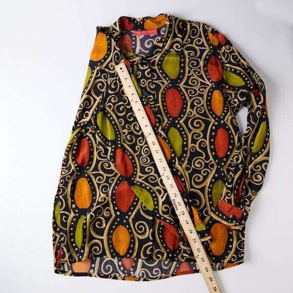 Vtg Alain Manoukian Boho Tribal Button Shirt Blouse 90s Indie maximalist Size 8 - Picture 3 of 10